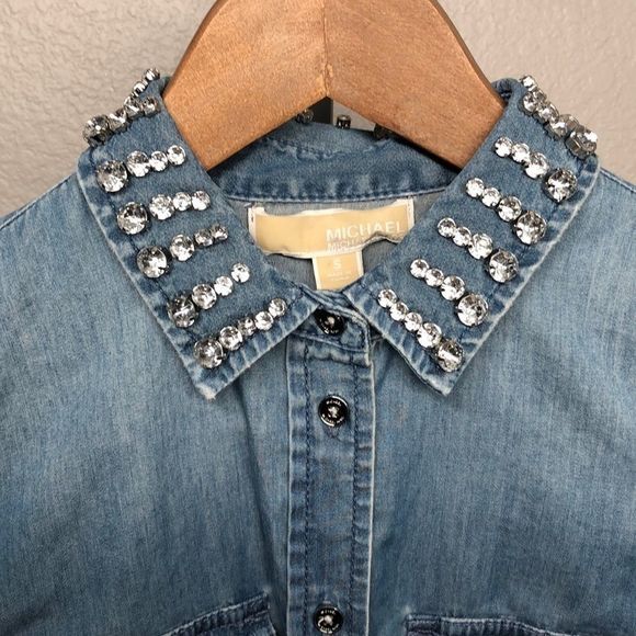 Michael Kors Chrystal-Collar Denim Shirt - Picture 4 of 7